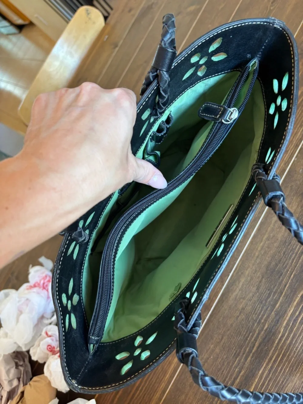 Preston & York Straw Tote Bag Genuine Leather Braided Handle Resort Summer Purse - Picture 5 of 16